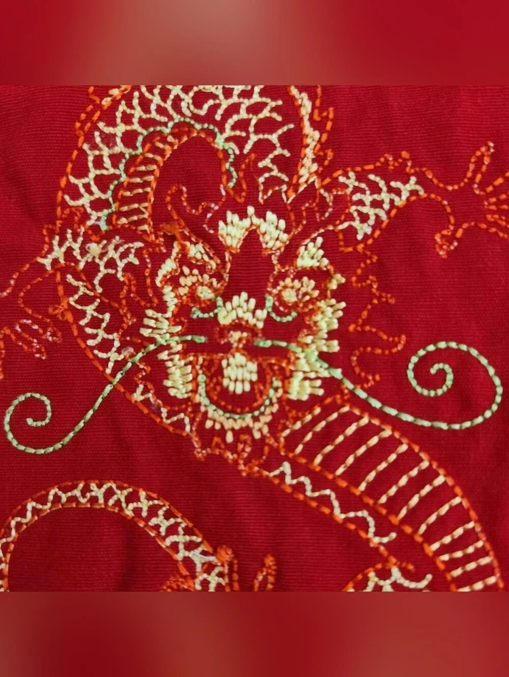 Red Embroidered Dragon Mah Jong Tote